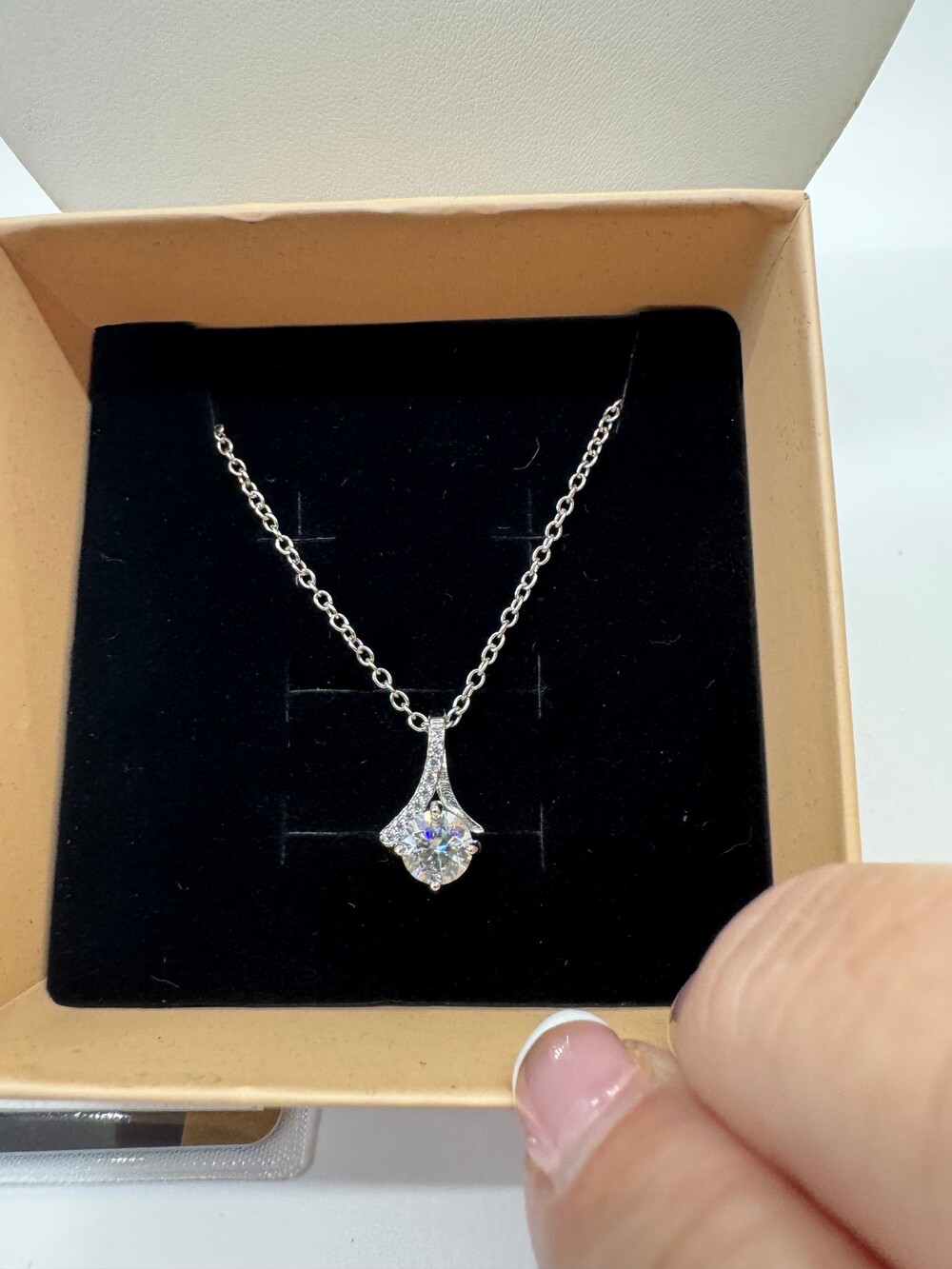 Moissanite Pendant Necklace Silver Diamond Cut Chain GRA Certified NEW
